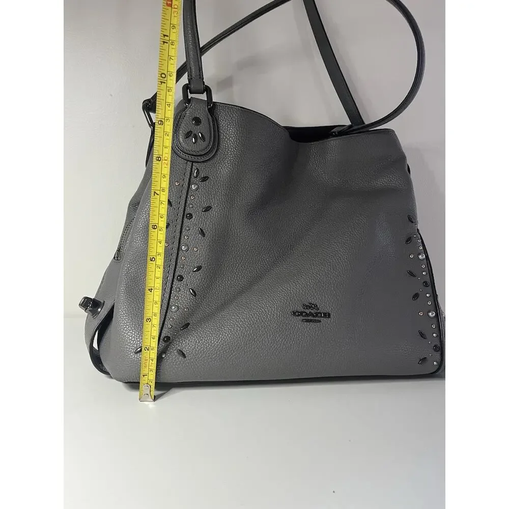 COACH Edie Shoulder Bag 31 Prairie Rivets Gray Pebble Leather Gunmetal 22794 EUC